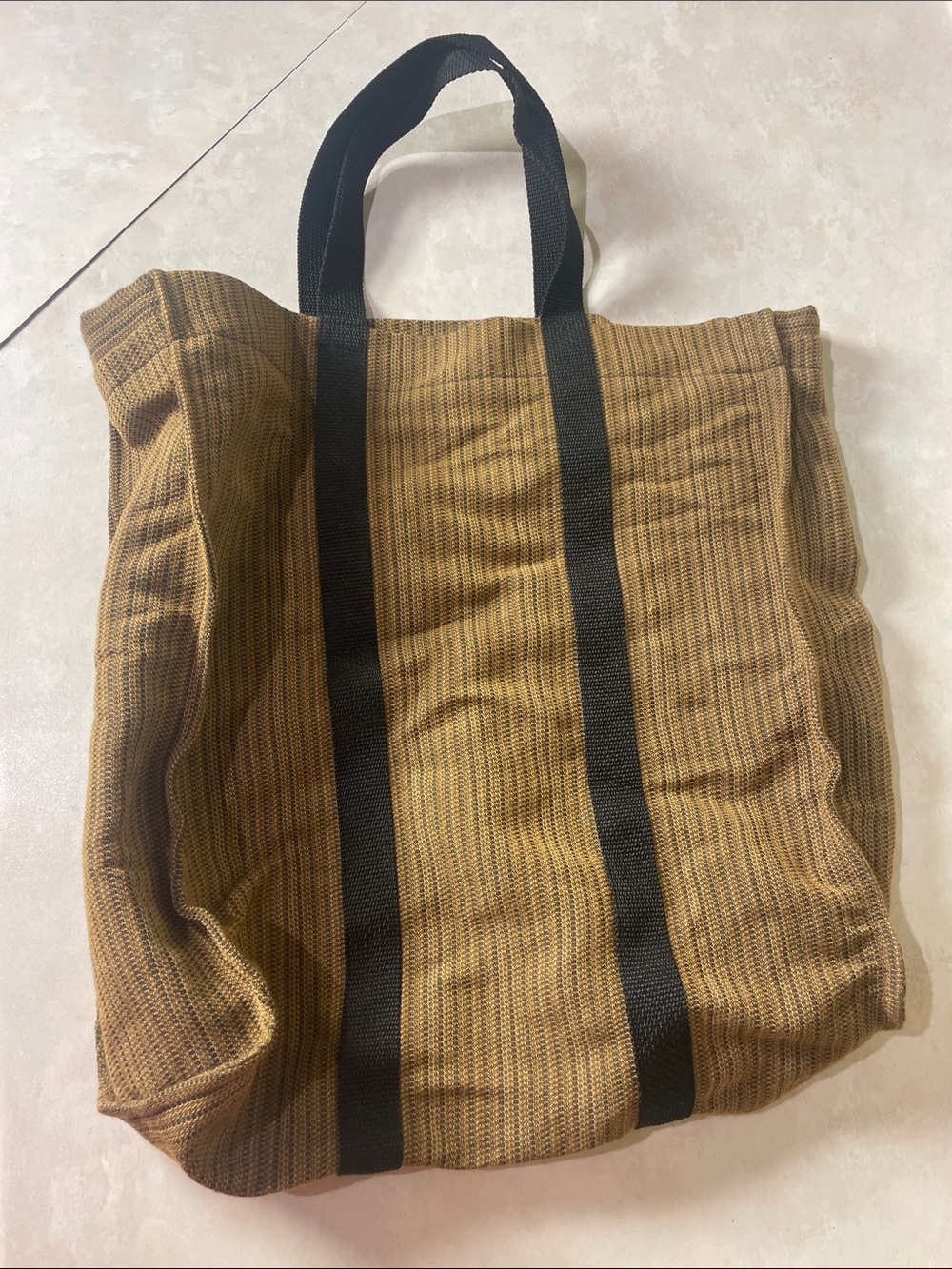 Canvas Tote Bag with Black Straps - Brown